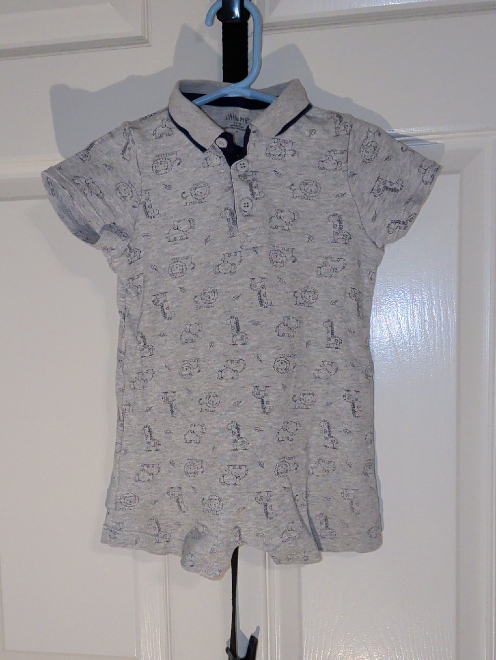 Toddler Heather Gray Polo Shirt with Animal Print